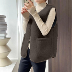 Naiste ja talvepleedi imitatsiooniga lambavillast vest &Uuml;markaelusega vest P&ouml;&ouml;ratav teraline fliisvest S kohv