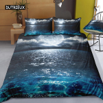 3 tk Voodipesukomplektid 3D digitaaltr&uuml;kk Kohandatud tekk Tekikott Komplekt Maastik Merepind Rand Kodu Queen King Tekk Padjap&uuml;&uuml;r EU single(135x200cm) black