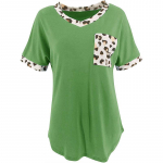 V-kaelusega Leopard Print Patchwork Pocket Lose Fashion Top naiste T-s&auml;rk S valge