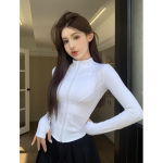 Kevadsuvi Slim Fit Crop Naiste Korea Wild Sport Fitness pikkade varrukatega mantel Naiste Y2K t&auml;navar&otilde;ivad T&otilde;mblukuga T-s&auml;rk XS