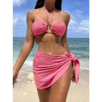 2025 Solid Halter String, 3-osaline bikiinid, seelik, ujumistrikoo, naiste ujumisriided, naiste ujumisriided, ujumisriided, rannariided S Heleroosa