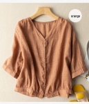 V-kaelusega retro puuvillane topp: Kerge 3/4 varrukatega s&auml;rk kevad- ja suveks - Saadaval pluss suurused L 105-120 lbs valge