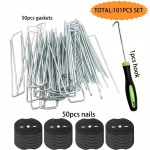 101 tk Aiapostide komplekt - 50 roostekindlat tsingitud metallist aiaposti, 50 plastseibi, 1 korjet&ouml;&ouml;riist - U-kujulised ankrud 101pcs/set