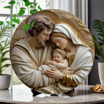 Jeesuse perekonna puidust &uuml;mmargune 2D seinakunst, religioosne kodukaunistus elutuppa, magamistuppa, vannituppa, garaaži, baari, kohvikusse, lihtsasse ja stiilsesse tualeti ustesse Wood