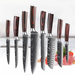 Damaskuse terasest lasermustriga k&ouml;&ouml;ginugade komplekt Jaapani Santoku nuga Professionaalne kokanuga Terav lihuniku konditusnuga 8Pcs knife set