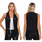 Naiste kunstseemisnahast vest l&auml;&auml;ne stiilis narmastega, needitud detailid, eest lahtine, varrukateta, v&ouml;&ouml;koht, boho riietuse jaoks L must