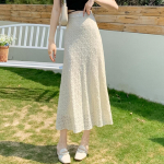 Pitsist poolpikk seelik naistele suvine k&otilde;rge v&ouml;&ouml;kohaga A-l&otilde;ikeline kalasaba keskmise pikkusega seelik L aprikoosi