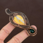 Yellow Mookaite,Green Onyx Handmade Copper Wire Wrap Pendant 3.94 a4w04