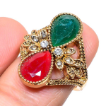 Red Ruby Emerald(Simulated) Gemstone Gift Jewelry Ring Size 6.5 g4d59