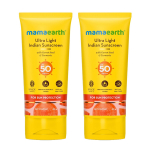 Mamaearth Ultra Light Sunscreen SPF 50 PA++++ For Face & Body | Tan Removal | Non-Greasy | No White Cast | 80g x 2 | All Skin Types