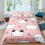 Cartoon Cat tekikott Cartoon Animal Print voodipesu komplekt koos padjap&uuml;&uuml;riga 2/3 tk voodikatte komplekt magamistoa sisekujunduseks EU single(135x200cm)
