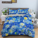 Mandel&otilde;is Van Goghi j&auml;rgi Tekikott Komplekt Lilleline &Otilde;ie Voodipesu Komplekt T&uuml;drukule P&otilde;hjamaade Tekikate Kuninganna Kuningas Suurus Voodipesu Komplekt EU single(135x200cm)