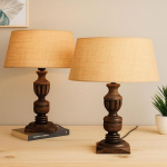 2 puidust laualambi komplekt 50 cm elutuppa &ouml;&ouml;kapile kangast varjuga &ouml;&ouml;lamp magamistuppa, kabinetti kodu kaunistus E27 pirnipesa