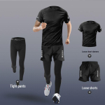 Meeste suvine spordikomplekt: Kiirelt kuivavad j&auml;&auml;siidist liibukad ja l&uuml;hikeste varrukatega top jooksmiseks XL (60kg-70kg) black