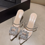 Mood 2024 Uus Mood Terava Ninaga Kristall L&auml;bipaistvad Naiste K&otilde;rged Kontsad Suvine Vabaaja Pump Naised Zapatos Mujer 40 valge