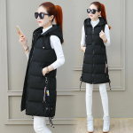 Naiste keskmise pikkusega kapuutsiga puuvillane vest - Slim Fit, Suur suurus, Korea mood s&uuml;giseks ja talveks XXL must