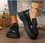 Moodne kevadine metallpandlaga platvormkingad Naiste nahast slip-on madalad kingad Naiste kolledži stiilis paksude talladega JK kleidikingad Crawler 35 must