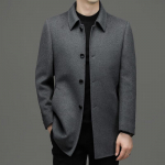Fengxun Men's Wool Blend Lapel Double-Faced Overcoat XL
