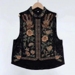 Kevad/Suvi Hiina Etniline Seisukrae Tikitud Linane Vest - Rahvuslik Stiil Retro Varrukateta Jakk Kampsun 3XL (135-155 lbs)