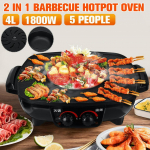 1800W 2 &Uuml;HES Grill-kuumapott Elektrilised pannid Elektrilised grillid Poti 220V mittelakkuv BBQ-pann Kodu kuumapott K&uuml;psetusplaat Kodu kuumapott EU