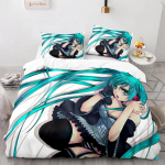3D H-Hatsune M-Miku Voodipesukomplekt &Uuml;he-/Kaheinimese/T&auml;is-/Kuninganna-/Kuninga suuruses Tekikottide komplekt T&auml;iskasvanu Laste Magamistoa Kaunistus Jaapani Muusika Duvet Cover Set&EU Single(135x200cm)