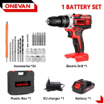ONEVAN 25+3 p&ouml;&ouml;rdemomendiga elektriline l&ouml;&ouml;kpuur Multifunktsionaalne 2 k&auml;iguga juhtmeta haamripuur T&ouml;&ouml;riist Makita 18V akule 1Battery-Red B