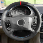For BMW 3 5 Series E36 E46 E39 For X3 E83 X5 E53 Car Inner Steering Wheel Cover Trim Black Leather-red blue line with red strip