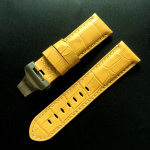 Kvaliteetne 24 mm kollase krokodilli mustriga ehtsast nahast kellarihm Panerai jaoks PAM111 441 312 kellarihm liblikas pandlaga k&auml;ev&otilde;ru 24mm brown