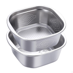 2 in 1 Sieve And Bowl Set Made of Stainless Steel, Multifunctional, Rinsing Rice, Washing 4600ml white