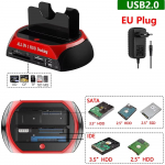 10-in-1 kahekohaline k&otilde;vaketta dokkimisjaam 2,5/3,5-tollisele HDD SSD-le SATA-st USB 3.0-sse K&otilde;vaketta/SSD korpus koos 12V3A toiteadapteriga USB 2.0-EU Plug