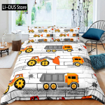 Cartoon auto veoauto ekskavaator Boy Kids tekk Durex Twin Full King Size 3 tk tekikott voodipesu komplekt Voodikate 200x200 240x220 EU Single(135*200cm)3pcs