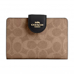 Coach 13 Br&auml;ndi logo Kl&otilde;pskinnitusega Nahast Rahakott Naiste Rahakott Pruun Must CW786-IMQRX Tan & Black