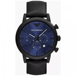 Emporio Armani Luigi Sinine Must Nahk &uuml;le Silikooni Meeste Kvarts Kronograafkell AR11351 sinine