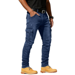 Meeste Kitsa L&otilde;ikega Cargo teksap&uuml;ksid Mitme Taskuga Veniv Denim P&uuml;ksid Vabaaja Utility Disain Kitsenev S&auml;&auml;reosa L tumesinine v&auml;rv