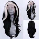 AIMEYA Lahtine Krussis S&uuml;nteetiline Pitsifront Parukas Must Parukas Valgete Triipudega Naiste Parukas Igap&auml;evaseks Kasutamiseks Halloween Cosplay Parukas (as the picture,18inches) gray