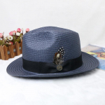 55-58cm K&auml;sitsi kootud Panama Fedora M&uuml;ts | Peene Fino kootud &otilde;lg meestele ja naistele | Suvine p&auml;ikesekaitse UV-kaitsega M&uuml;ts 55-58cm tumesinine