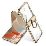 Galvaniseeritud l&auml;bipaistev telefoni&uuml;mbris Motorola Razr 70 60 Ultra jaoks metallist r&otilde;ngashoidjaga, hingega, klaasist kaitsekilega kate Motorola Razr 70 kuld