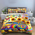 V&auml;rviline Hippie Kaubik Kunstikomplekt Voodipesukomplekt 1 tekikoti ja 2 padjap&uuml;&uuml;rikotiga &Uuml;he-, Kahe-, King-, Queen-suuruses, Kingitus EU Twin 135X200cm&set