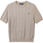 Polo Ralph Lauren SS26 V&auml;ike Hobuse Logo Tikandiga Puuvillane Kootud &Uuml;mmarguse Kaelusega L&uuml;hikeste Varrukate Kampsun Standardl&otilde;ikega Meeste kampsun 710945304-004 XS white