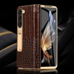 Ehtsa Nahast &Uuml;mbris Samsung Galaxy Z Fold 7 6 5 4 3 Fold6 Fold5 Fold7 jaoks, Magnetilise Hinge ja Statiiviga, Peegelkilega Tagakaas For Galaxy Z Fold5