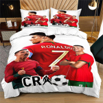 CR7 Jalgpalli Tekikoti Komplekt 3D Digitaaltr&uuml;kiga Voodipesukomplekt Jalgpalluri Graafikaga Mikrokiud Tekikate Teismelise Magamistuppa 135x200cm red