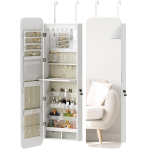 Ehtemeesteruum peegli ja LED-valgustusega Seinale v&otilde;i uksele kinnitatav lukuga T&auml;ispeegel 2 sahtlit Valge 37 x 10 x 120 cm