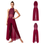 T&uuml;drukute Tantsuv&otilde;istluse Bodysuit Kivist Halter Seljata Tight Mesh Flowy Layer Unitard Lava Esituseks S brown