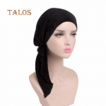 Moodne naiste kortsus, pikk turban, pea&uuml;mbris, keemiline m&uuml;ts Beanie musliin hijab t&uuml;drukute m&uuml;tsid tumesinine v&auml;rv