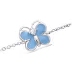 Les Tr&eacute;sors De Lily [N5374] - Bracelet Argent 'Papillons' bleu argent&eacute; (rhodi&eacute;) - 9x9 mm h&otilde;be