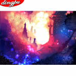 DINGPU t&auml;ispuurimise &uuml;mmargune teemantmaaling 5D maastiku teemantkunst tikandid mosaiik kodukaunistus 20X30CM
