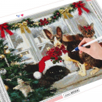 Teemanttikandid kassi kivikivi komplekt t&auml;isruudukujuline &uuml;mmargune m&uuml;&uuml;k Teemantmaaling Loomade mosaiik Talvine j&otilde;ulukaunistus Full Round (20X30CM)