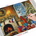 T&auml;isruudukujuline teemantmaaling j&otilde;ulupuu maja k&auml;sit&ouml;&ouml;komplekt 5D DIY teemanttikandid maastiku p&auml;rg kodukaunistus Full Round (20X30CM)