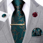 Barry.Wang meeste lahe lipsuklamber Boutonniere Hanky ​​mansetin&ouml;&ouml;bid Triibuline ruuduline siidist lipsude komplekt N-5283