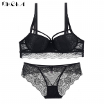 DKGEA Sexy Lace Push Up rinnahoidja Bandage aluspesu komplekt Tikand 70A must